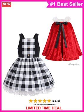 Halter Plaid Tutu Dress with Hooded Velvet Cape Set